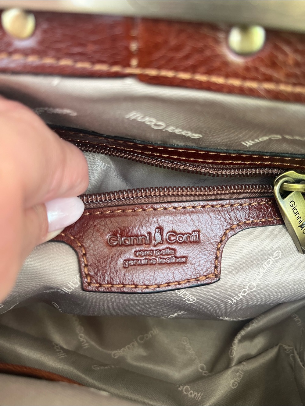 Gianni Conti Brown Leather Satchel with Brass Frame - Picture 7 of 7